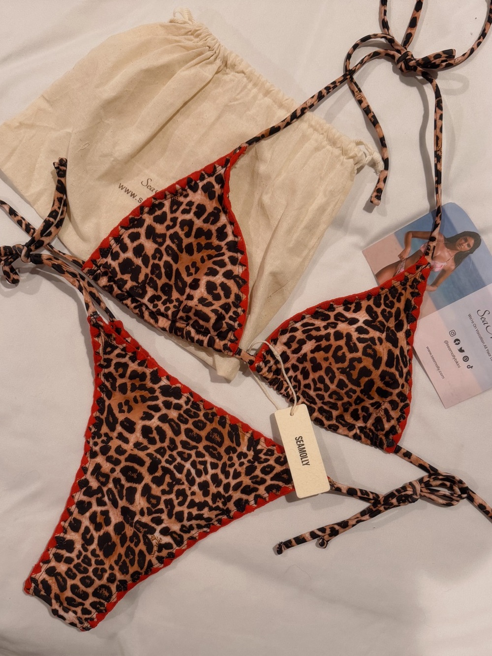 Seafolly Leopard Triangle Bikini with Red Trim